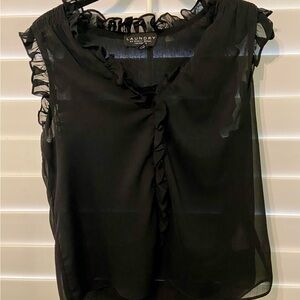 Laundry by Shelli Segal Sheer Black Ruffle Blouse